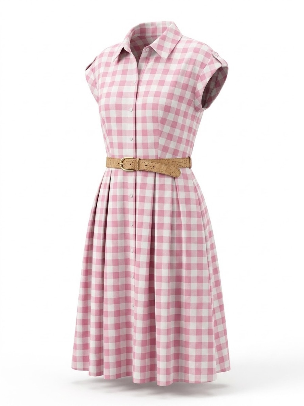 Eliza J Pink Gingham cotton poplin Dress with Belt rockabilly pinup